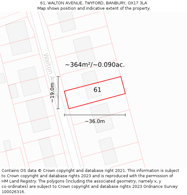 61, WALTON AVENUE, TWYFORD, BANBURY, OX17 3LA: Plot and title map