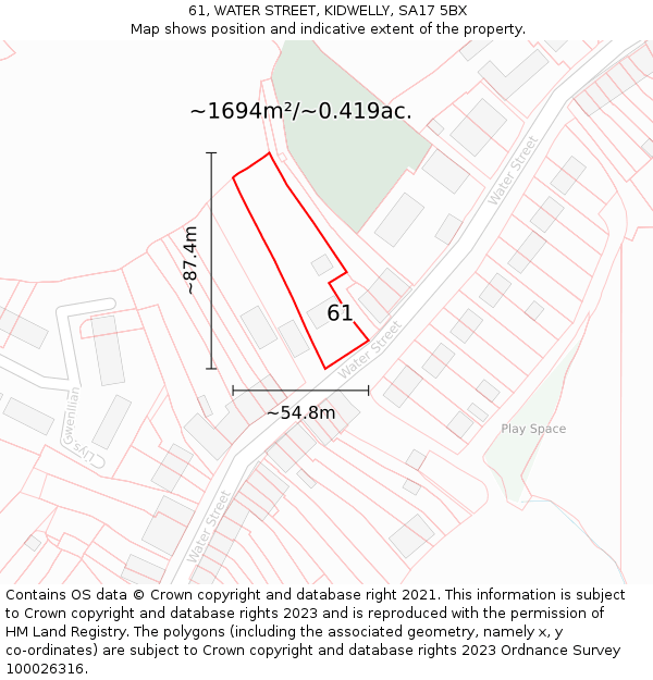 61, WATER STREET, KIDWELLY, SA17 5BX: Plot and title map