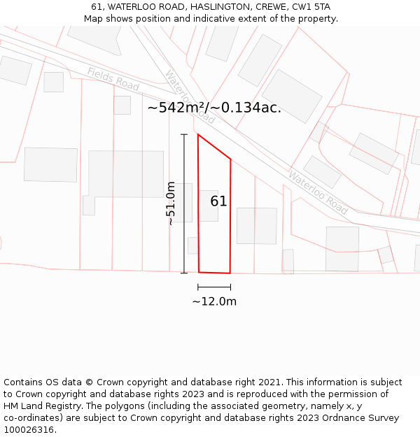 61, WATERLOO ROAD, HASLINGTON, CREWE, CW1 5TA: Plot and title map