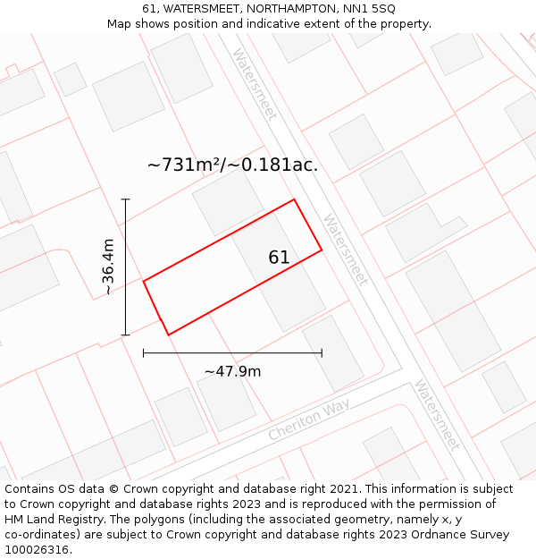 61, WATERSMEET, NORTHAMPTON, NN1 5SQ: Plot and title map