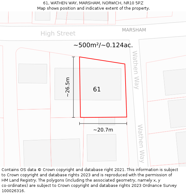 61, WATHEN WAY, MARSHAM, NORWICH, NR10 5PZ: Plot and title map