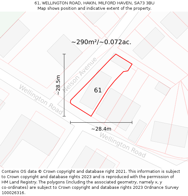 61, WELLINGTON ROAD, HAKIN, MILFORD HAVEN, SA73 3BU: Plot and title map