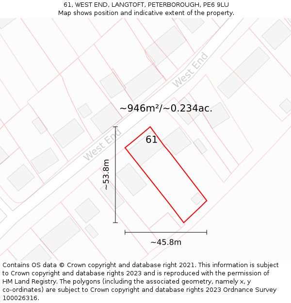 61, WEST END, LANGTOFT, PETERBOROUGH, PE6 9LU: Plot and title map