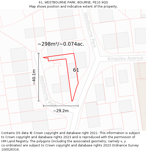 61, WESTBOURNE PARK, BOURNE, PE10 9QS: Plot and title map