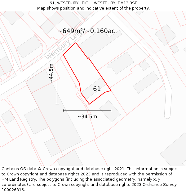 61, WESTBURY LEIGH, WESTBURY, BA13 3SF: Plot and title map