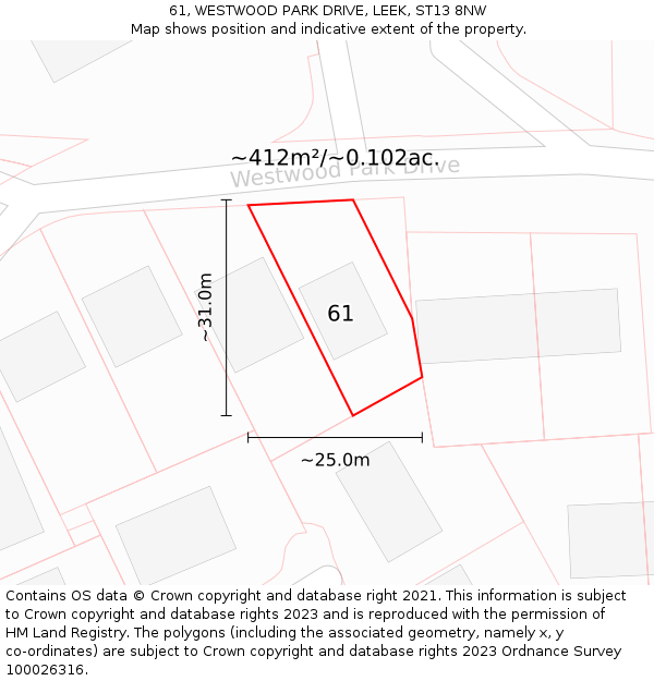 61, WESTWOOD PARK DRIVE, LEEK, ST13 8NW: Plot and title map