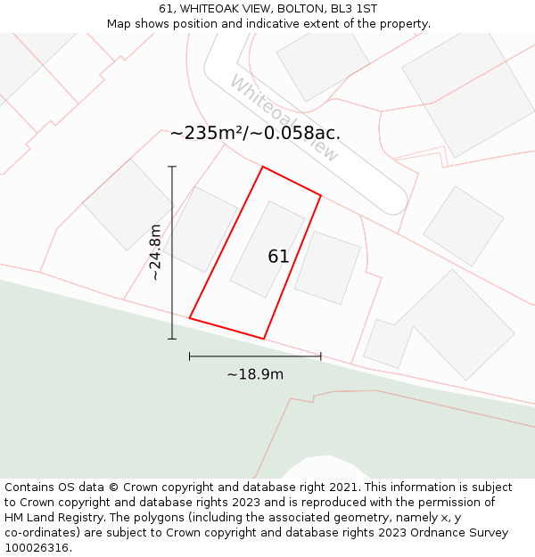 61, WHITEOAK VIEW, BOLTON, BL3 1ST: Plot and title map