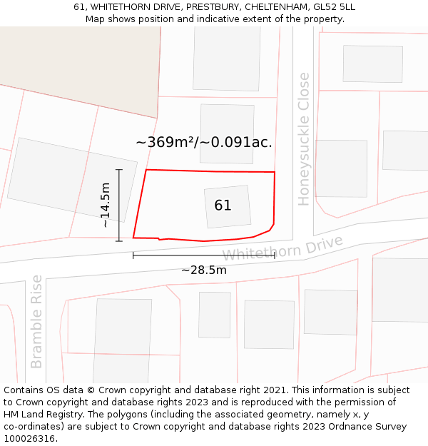 61, WHITETHORN DRIVE, PRESTBURY, CHELTENHAM, GL52 5LL: Plot and title map