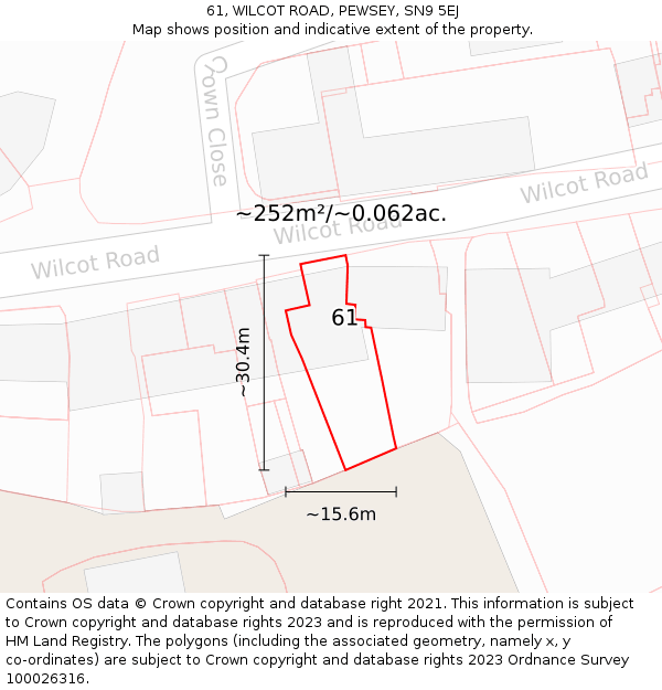 61, WILCOT ROAD, PEWSEY, SN9 5EJ: Plot and title map