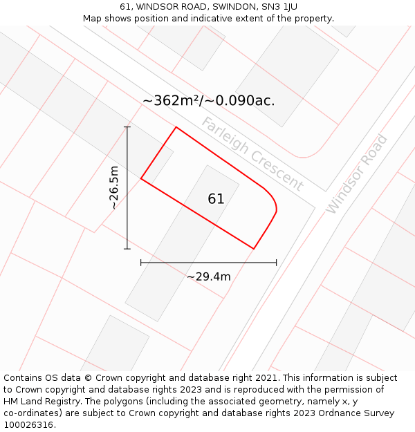 61, WINDSOR ROAD, SWINDON, SN3 1JU: Plot and title map