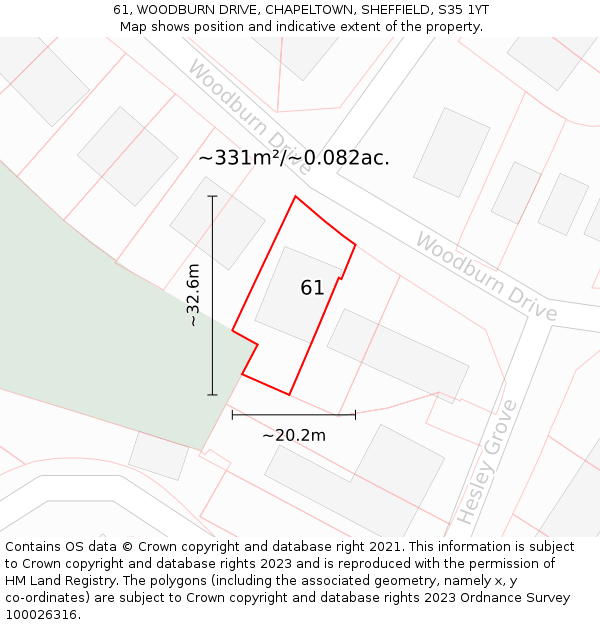 61, WOODBURN DRIVE, CHAPELTOWN, SHEFFIELD, S35 1YT: Plot and title map