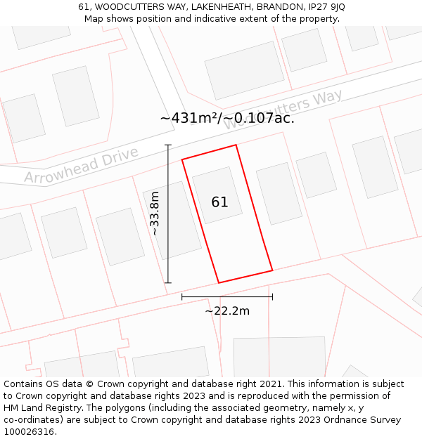 61, WOODCUTTERS WAY, LAKENHEATH, BRANDON, IP27 9JQ: Plot and title map