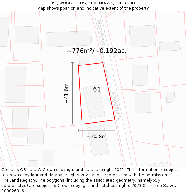 61, WOODFIELDS, SEVENOAKS, TN13 2RB: Plot and title map