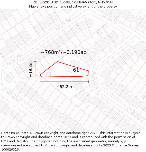 61, WOODLAND CLOSE, NORTHAMPTON, NN5 6NH: Plot and title map