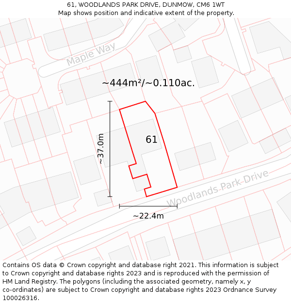 61, WOODLANDS PARK DRIVE, DUNMOW, CM6 1WT: Plot and title map