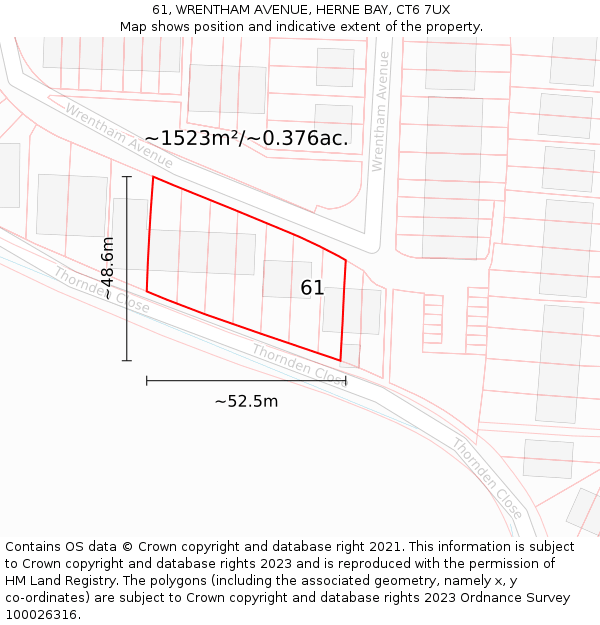 61, WRENTHAM AVENUE, HERNE BAY, CT6 7UX: Plot and title map