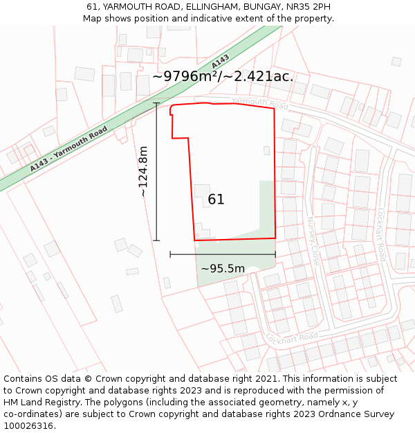 61, YARMOUTH ROAD, ELLINGHAM, BUNGAY, NR35 2PH: Plot and title map