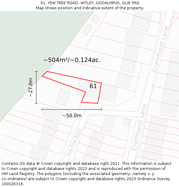 61, YEW TREE ROAD, WITLEY, GODALMING, GU8 5RQ: Plot and title map