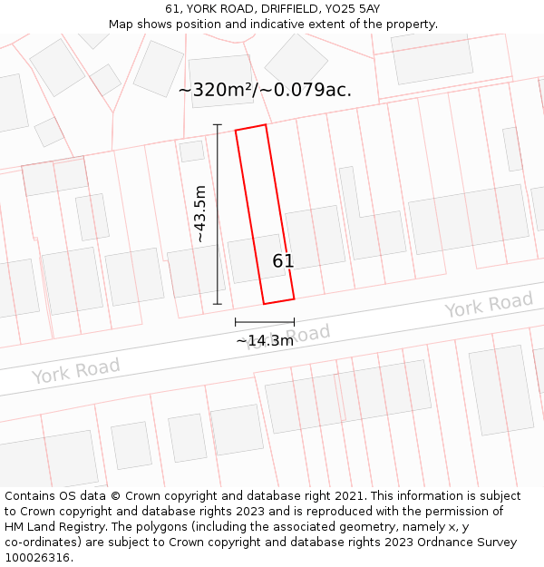 61, YORK ROAD, DRIFFIELD, YO25 5AY: Plot and title map