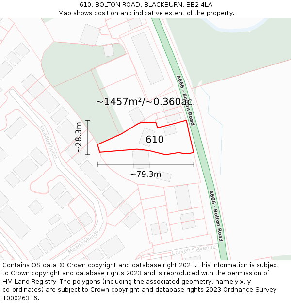 610, BOLTON ROAD, BLACKBURN, BB2 4LA: Plot and title map