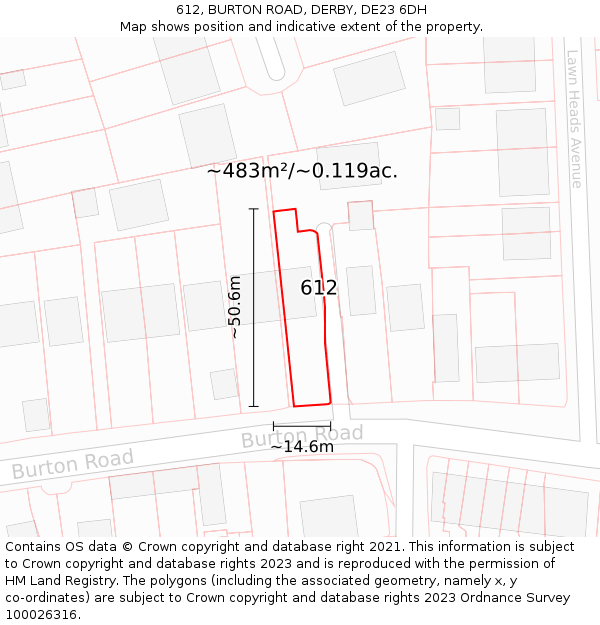 612, BURTON ROAD, DERBY, DE23 6DH: Plot and title map