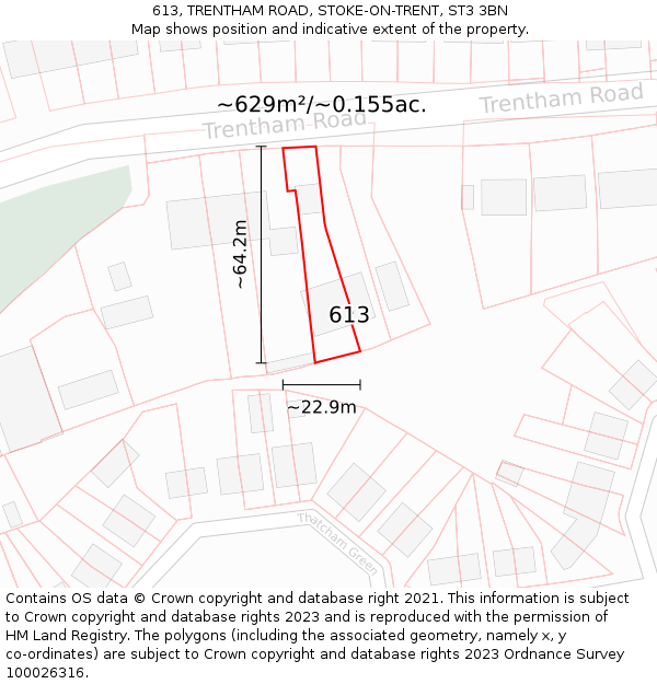 613, TRENTHAM ROAD, STOKE-ON-TRENT, ST3 3BN: Plot and title map