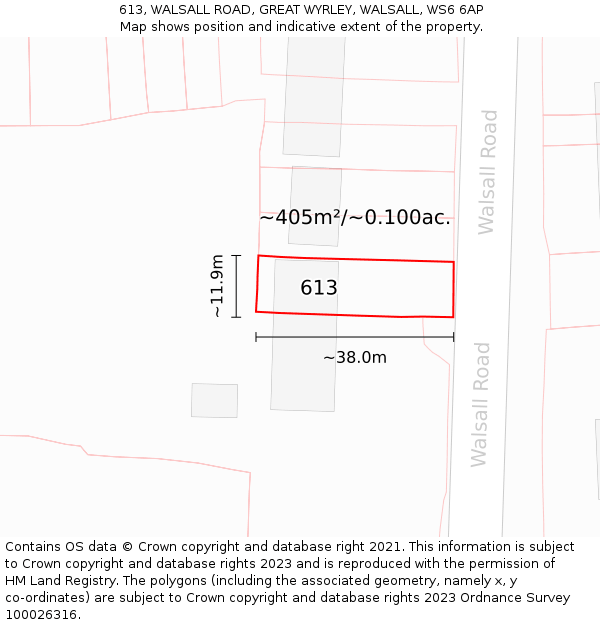 613, WALSALL ROAD, GREAT WYRLEY, WALSALL, WS6 6AP: Plot and title map