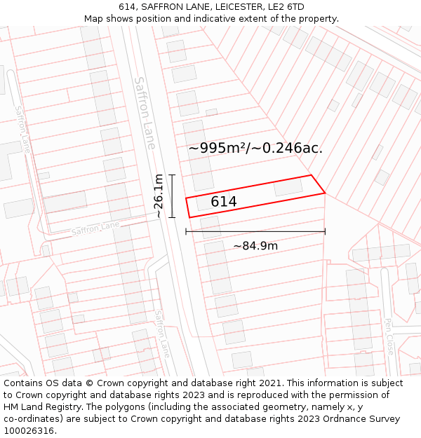 614, SAFFRON LANE, LEICESTER, LE2 6TD: Plot and title map