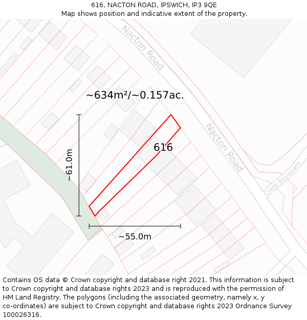 616, NACTON ROAD, IPSWICH, IP3 9QE: Plot and title map