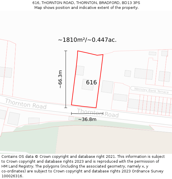 616, THORNTON ROAD, THORNTON, BRADFORD, BD13 3PS: Plot and title map