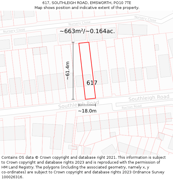 617, SOUTHLEIGH ROAD, EMSWORTH, PO10 7TE: Plot and title map