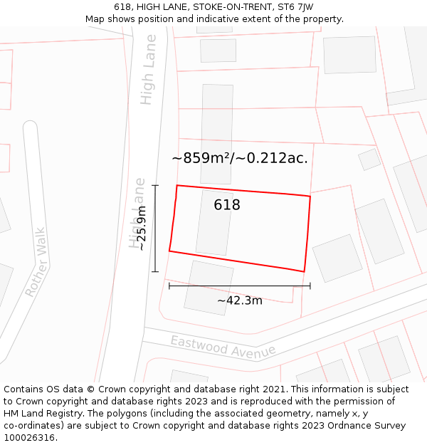 618, HIGH LANE, STOKE-ON-TRENT, ST6 7JW: Plot and title map