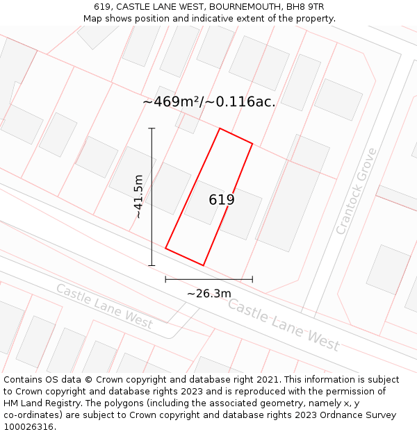 619, CASTLE LANE WEST, BOURNEMOUTH, BH8 9TR: Plot and title map