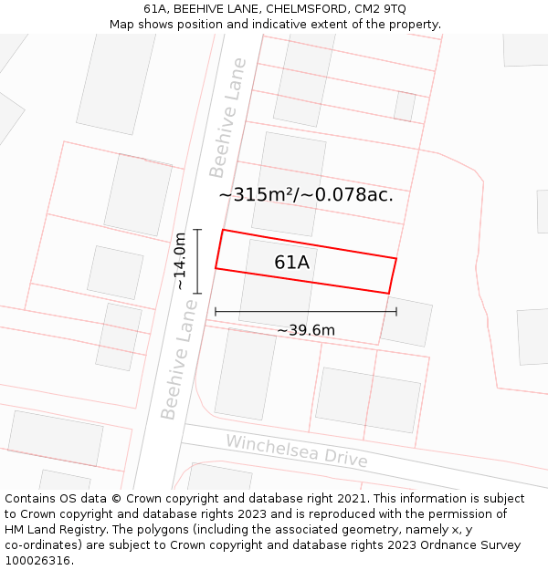 61A, BEEHIVE LANE, CHELMSFORD, CM2 9TQ: Plot and title map