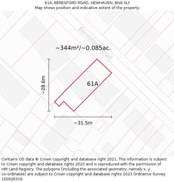 61A, BERESFORD ROAD, NEWHAVEN, BN9 0LY: Plot and title map