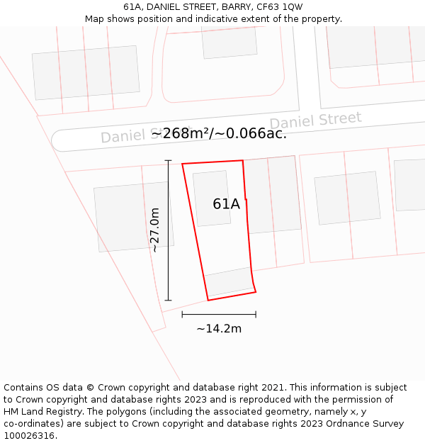 61A, DANIEL STREET, BARRY, CF63 1QW: Plot and title map