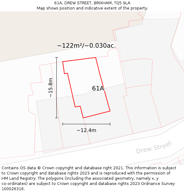 61A, DREW STREET, BRIXHAM, TQ5 9LA: Plot and title map