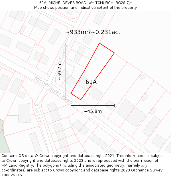 61A, MICHELDEVER ROAD, WHITCHURCH, RG28 7JH: Plot and title map