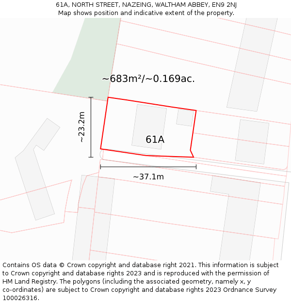 61A, NORTH STREET, NAZEING, WALTHAM ABBEY, EN9 2NJ: Plot and title map