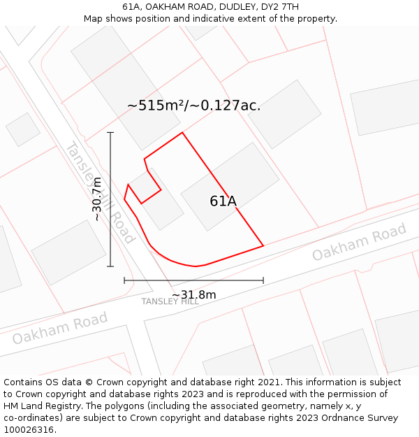 61A, OAKHAM ROAD, DUDLEY, DY2 7TH: Plot and title map