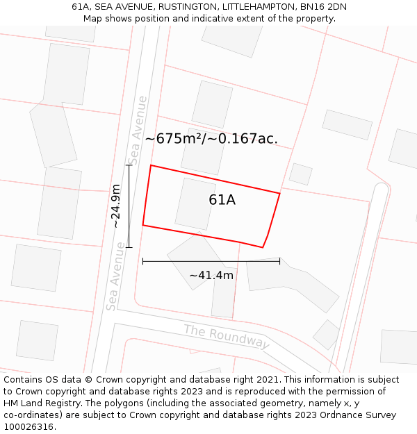 61A, SEA AVENUE, RUSTINGTON, LITTLEHAMPTON, BN16 2DN: Plot and title map