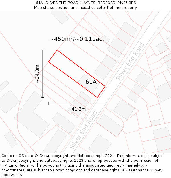 61A, SILVER END ROAD, HAYNES, BEDFORD, MK45 3PS: Plot and title map