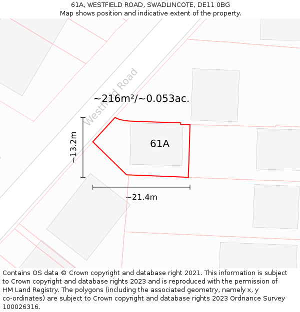 61A, WESTFIELD ROAD, SWADLINCOTE, DE11 0BG: Plot and title map