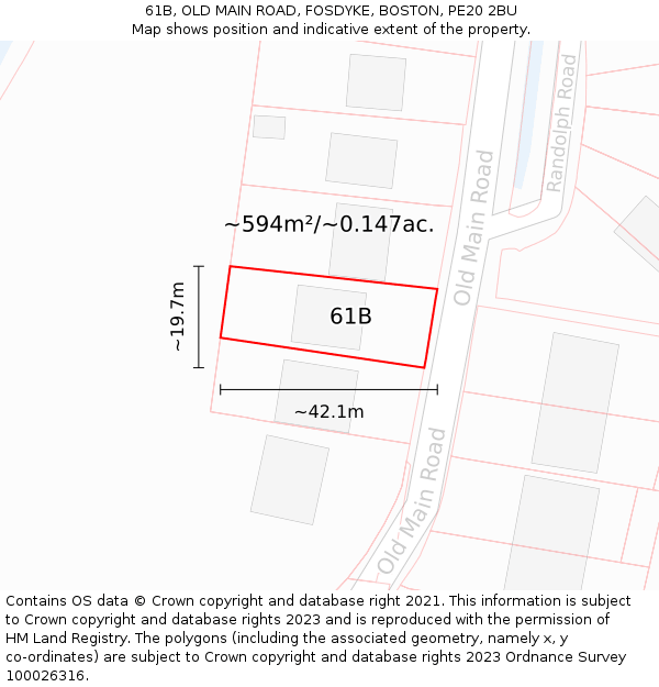 61B, OLD MAIN ROAD, FOSDYKE, BOSTON, PE20 2BU: Plot and title map