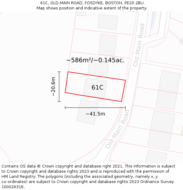 61C, OLD MAIN ROAD, FOSDYKE, BOSTON, PE20 2BU: Plot and title map