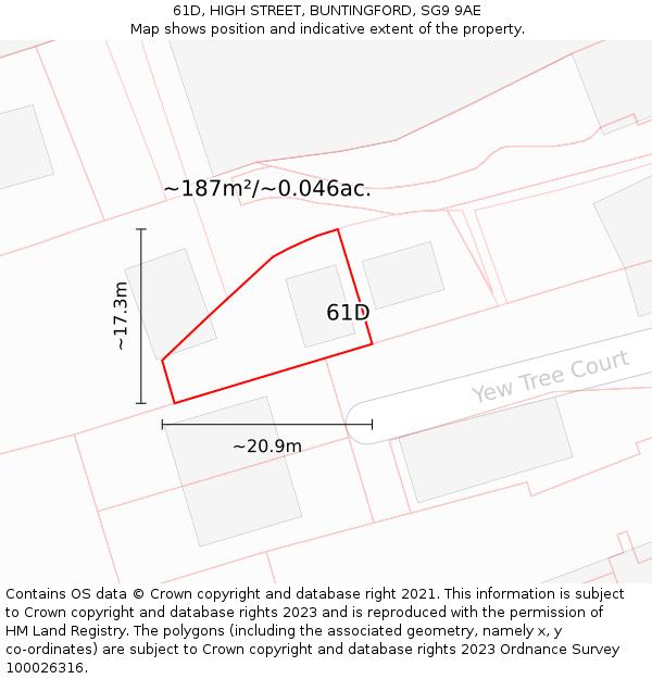 61D, HIGH STREET, BUNTINGFORD, SG9 9AE: Plot and title map