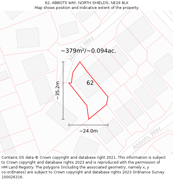 62, ABBOTS WAY, NORTH SHIELDS, NE29 8LX: Plot and title map