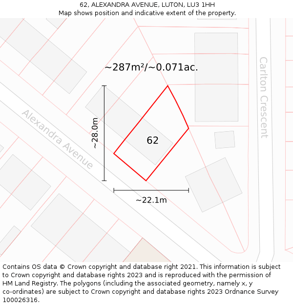 62, ALEXANDRA AVENUE, LUTON, LU3 1HH: Plot and title map