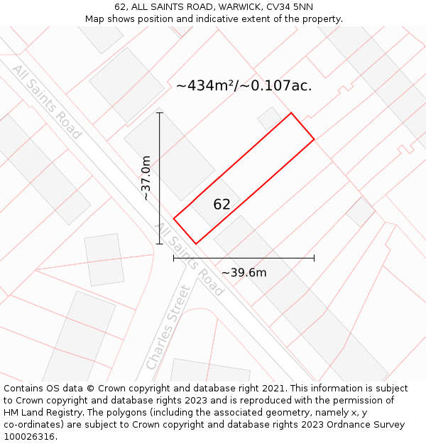 62, ALL SAINTS ROAD, WARWICK, CV34 5NN: Plot and title map