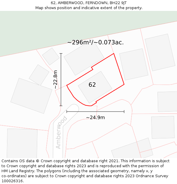 62, AMBERWOOD, FERNDOWN, BH22 9JT: Plot and title map